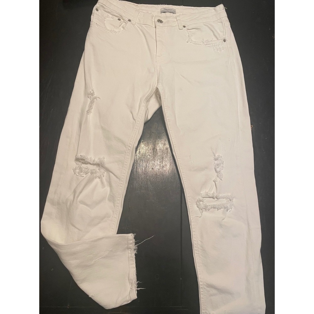 ZARA WOMAN Premium Denim Collection White Distressed Ripped Jeans EUR 36 USA 6